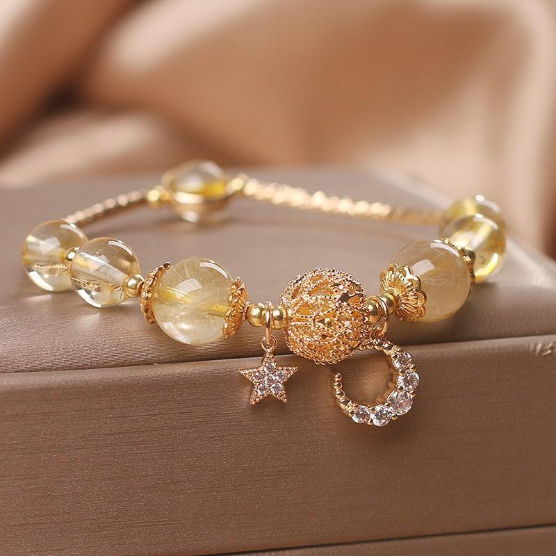 Bracelet Citrine Lune et Étoile – Nuit de Rêveur