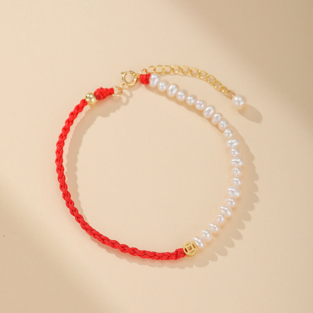 Bracelet Cordon Rouge et Perles – Harmonie d'Abondance, Argent 925