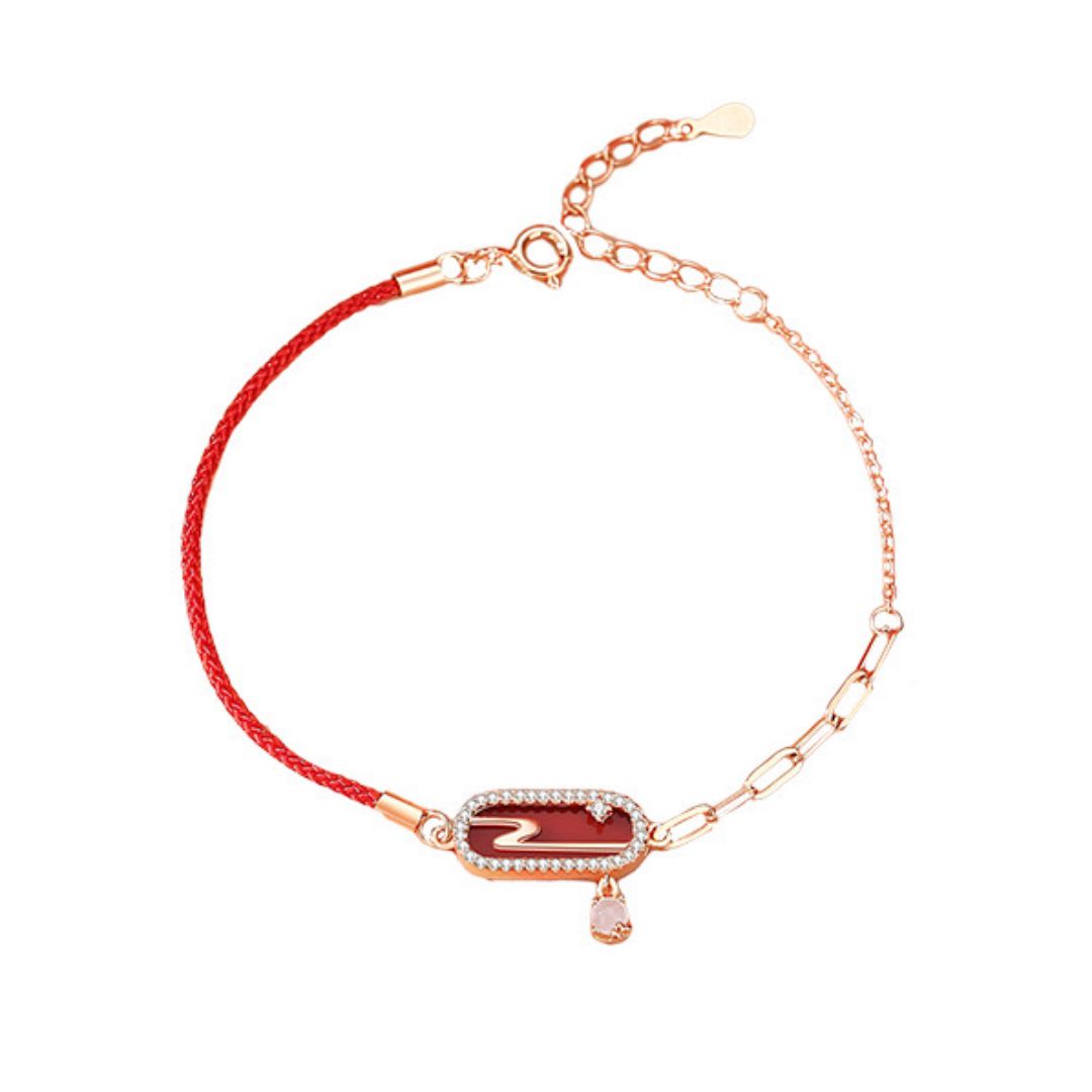 Red Cord Bracelet – Lunar Cloud, Gold Plated Silver
