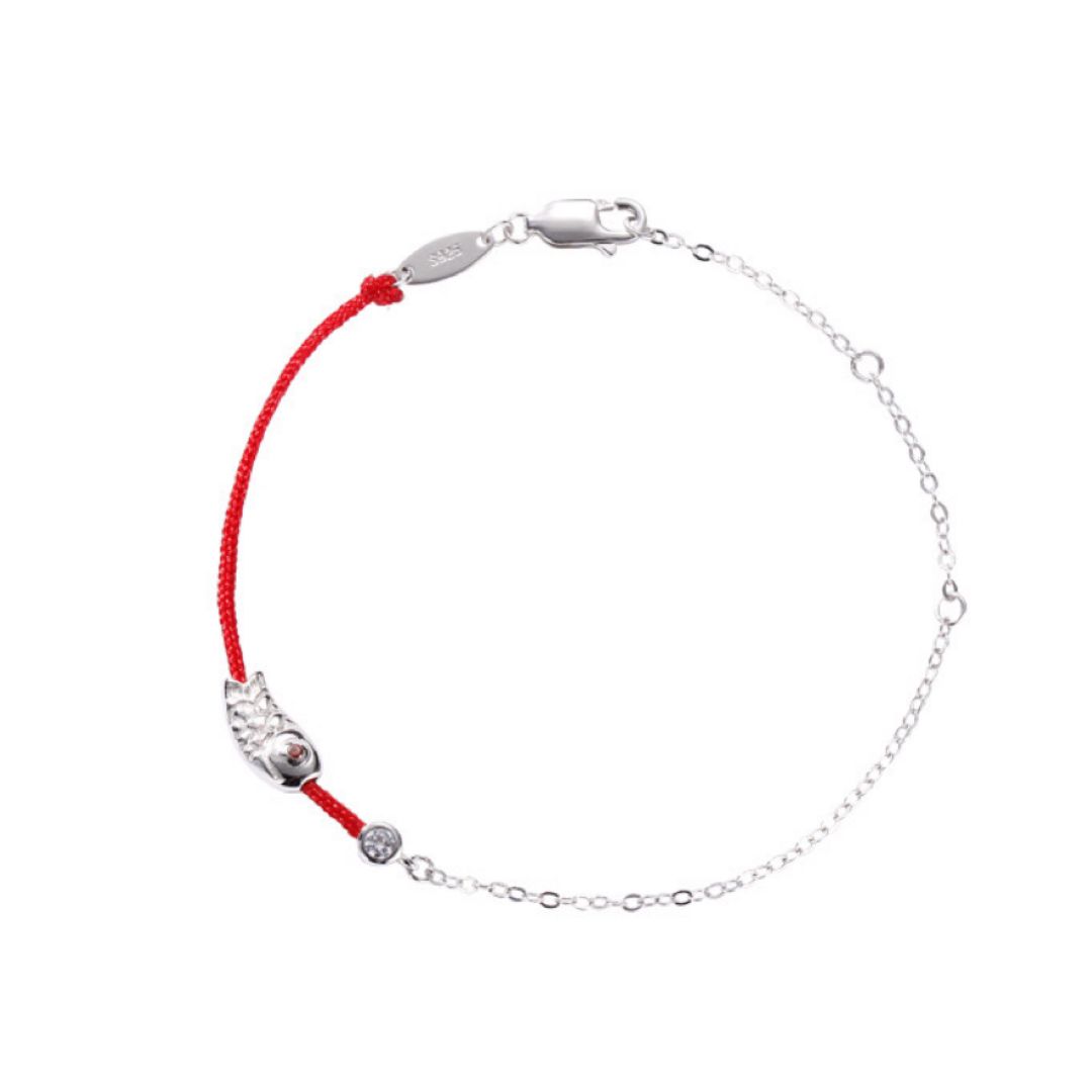 Bracelet Cordon Rouge – Poisson Porte-Bonheur, Argent 925