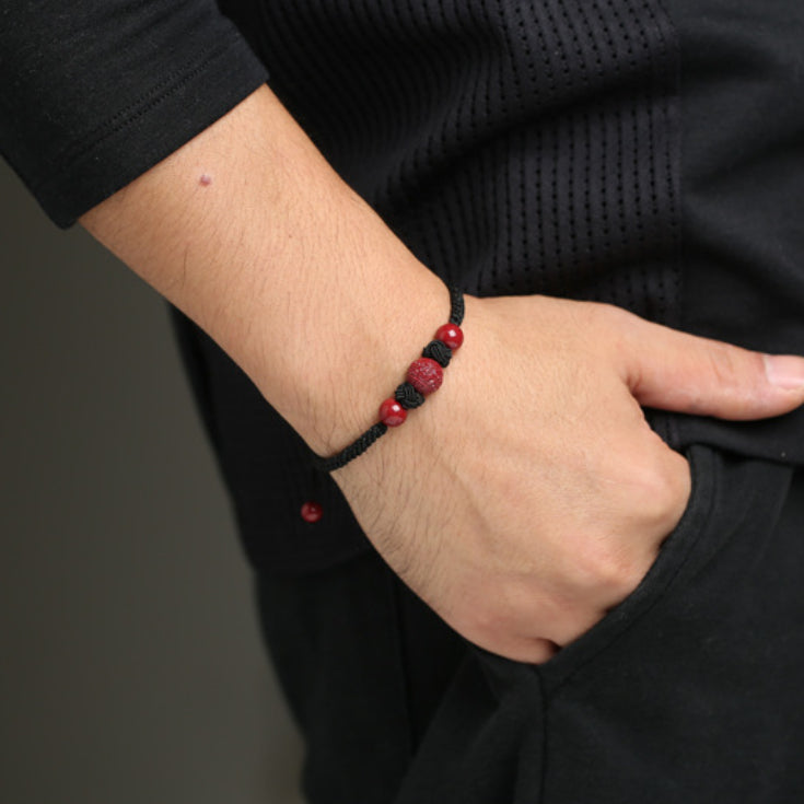 Bracelet Couple 'Amour Zen' en Fil Rouge et Cinabre
