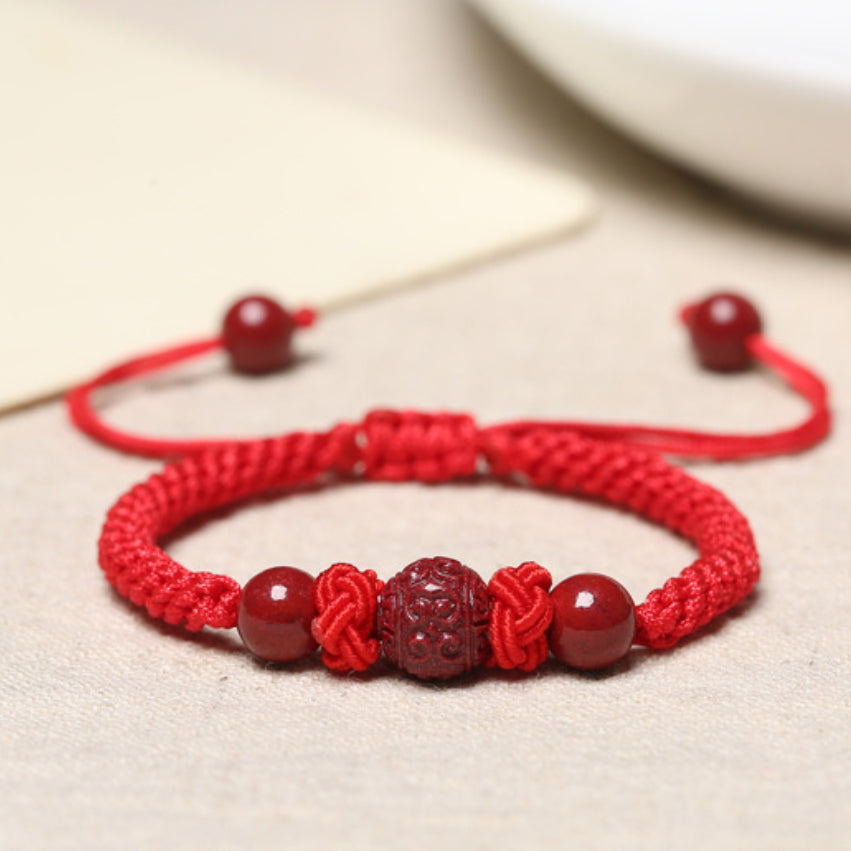 Couple Bracelet 'Amour Zen' in Red Thread and Cinnabar