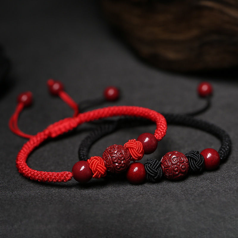 Couple Bracelet 'Amour Zen' in Red Thread and Cinnabar