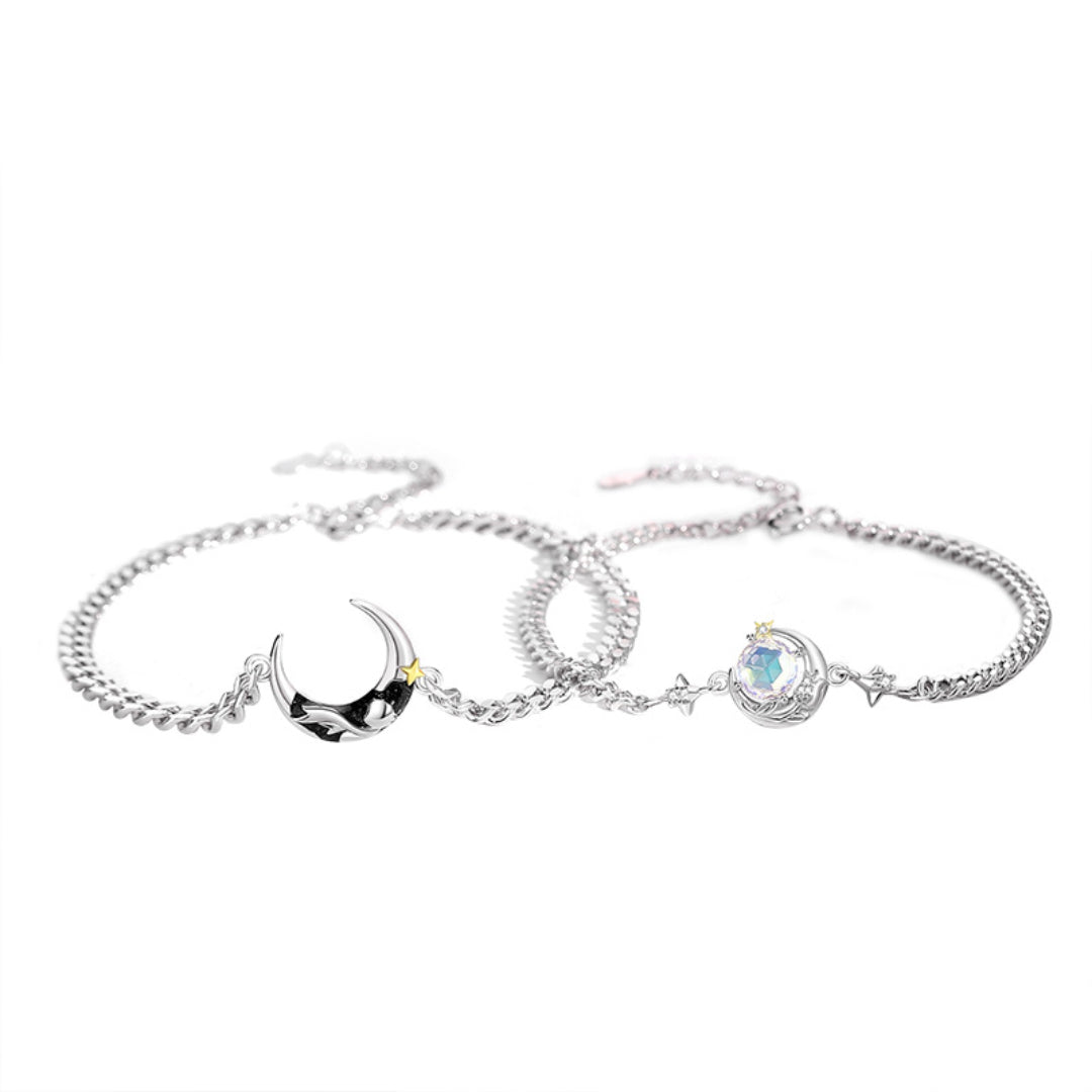 Bracelet Couple – Clair de Lune et Rose, Argent