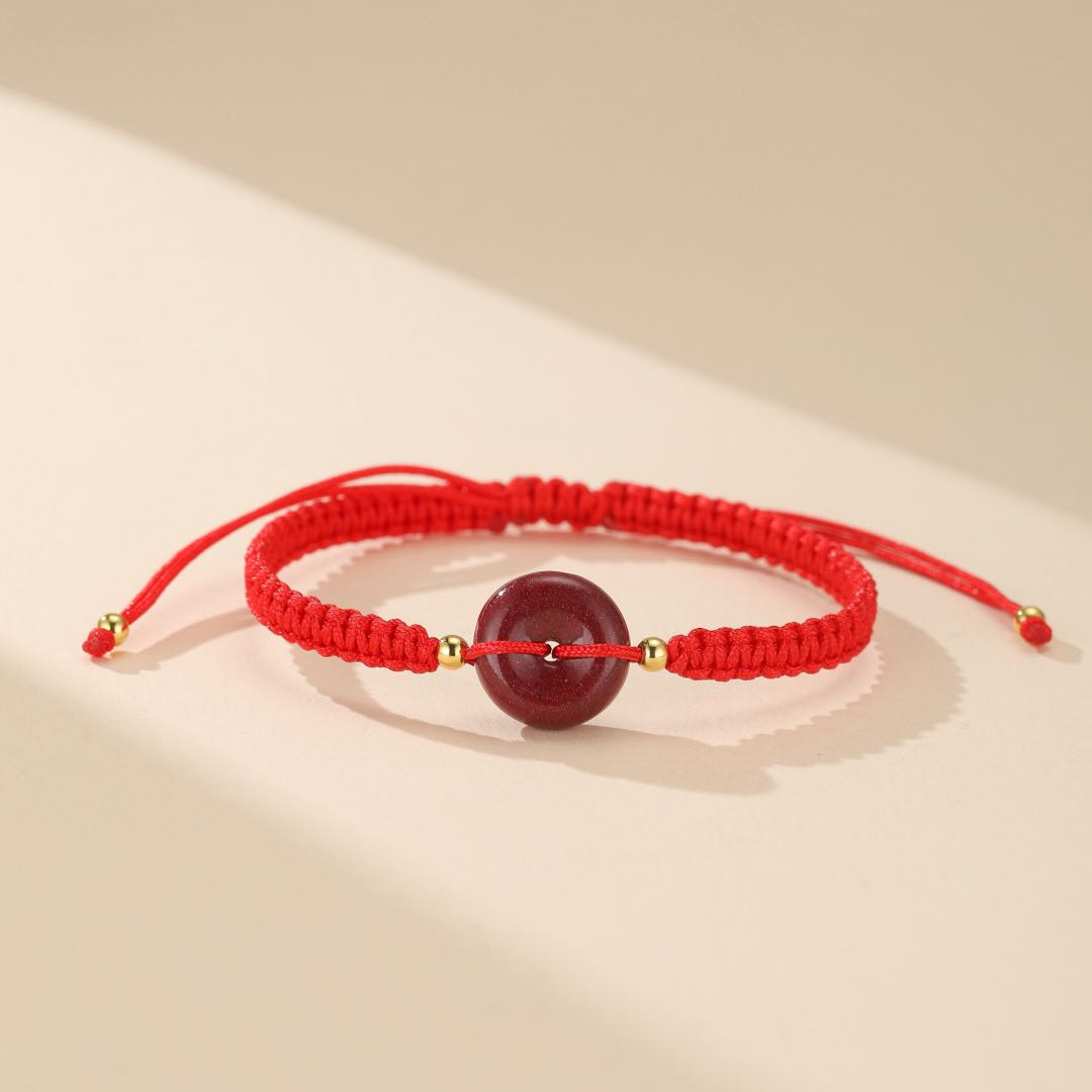 Tibetan Couple Bracelet "Robin" in Cinnabar and Red Thread