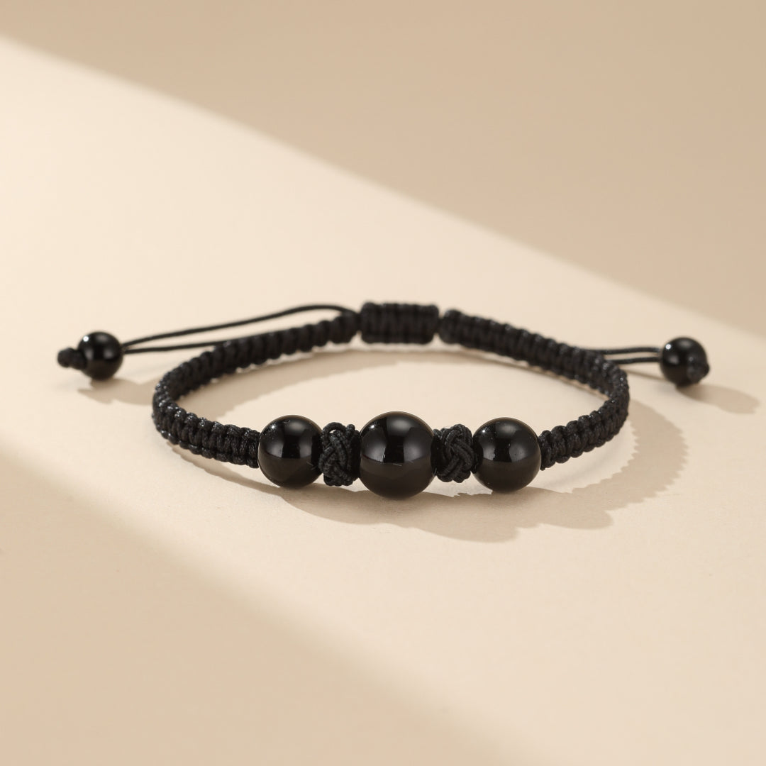 Couple Bracelet Tibetan Thread 'Harmony' in Agate and Obsidian