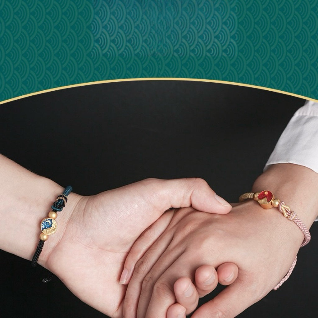 Bracelet Couple Lune et Soleil – Affinité Astrale, Fil Tibétain