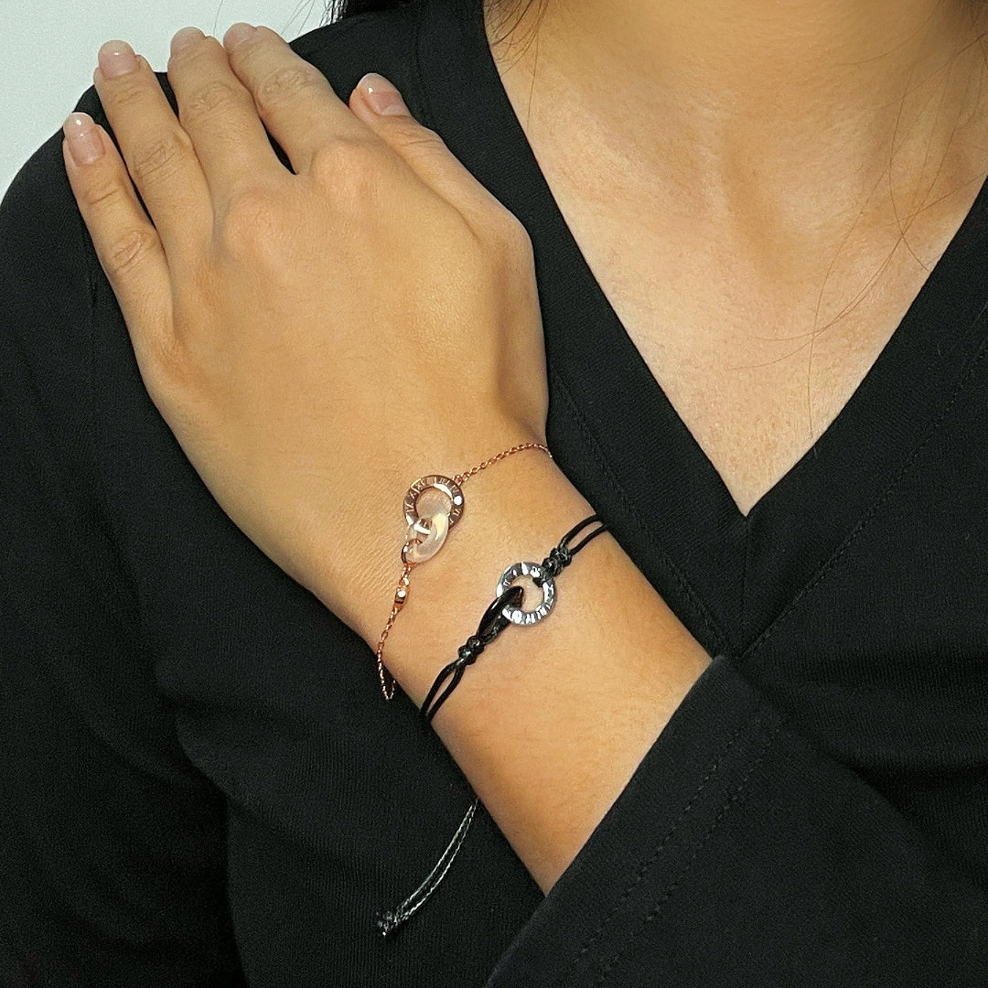 Obsidian and Chalcedony Couple Bracelet – Bound Time, Silver