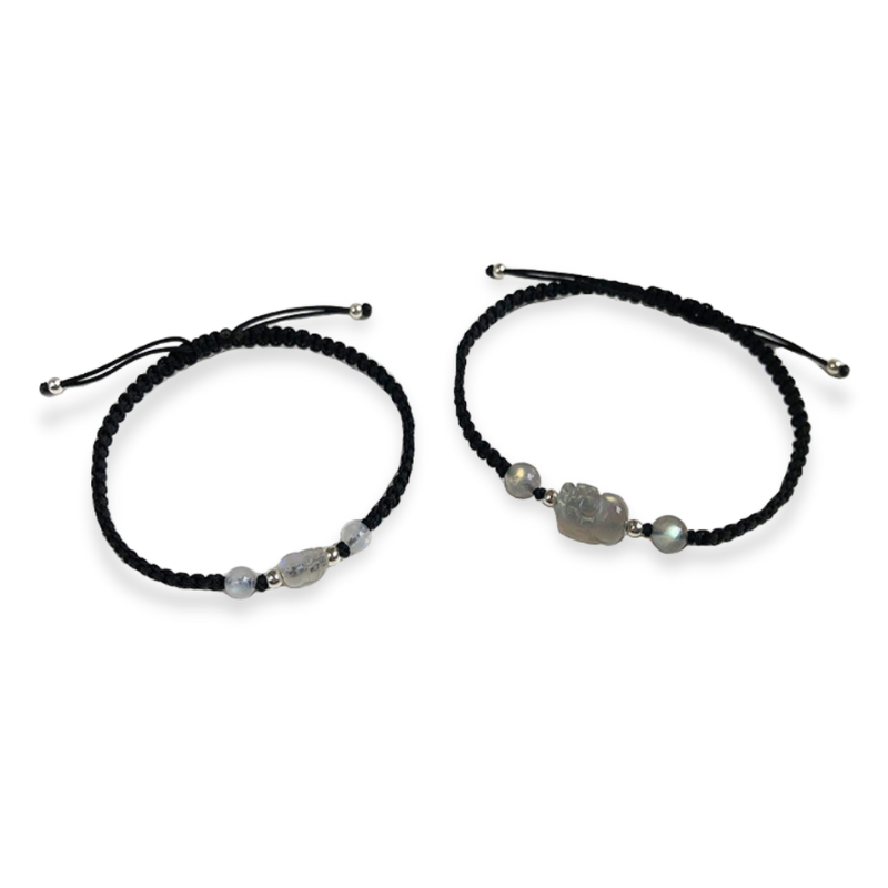 Bracelet Couple Pierre de Lune et Labradorite – Prospérité, Argent