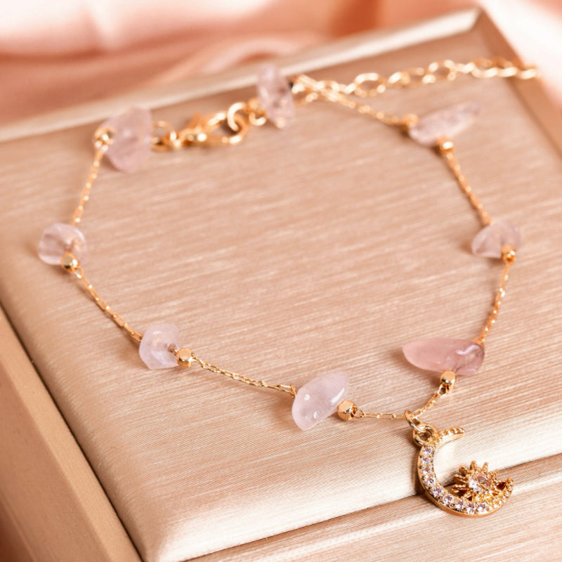 Bracelet de Cheville Aventurine et Quartz Rose – Danse Étoilée