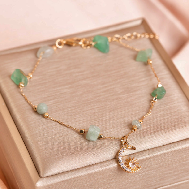 Bracelet de Cheville Aventurine et Quartz Rose – Danse Étoilée