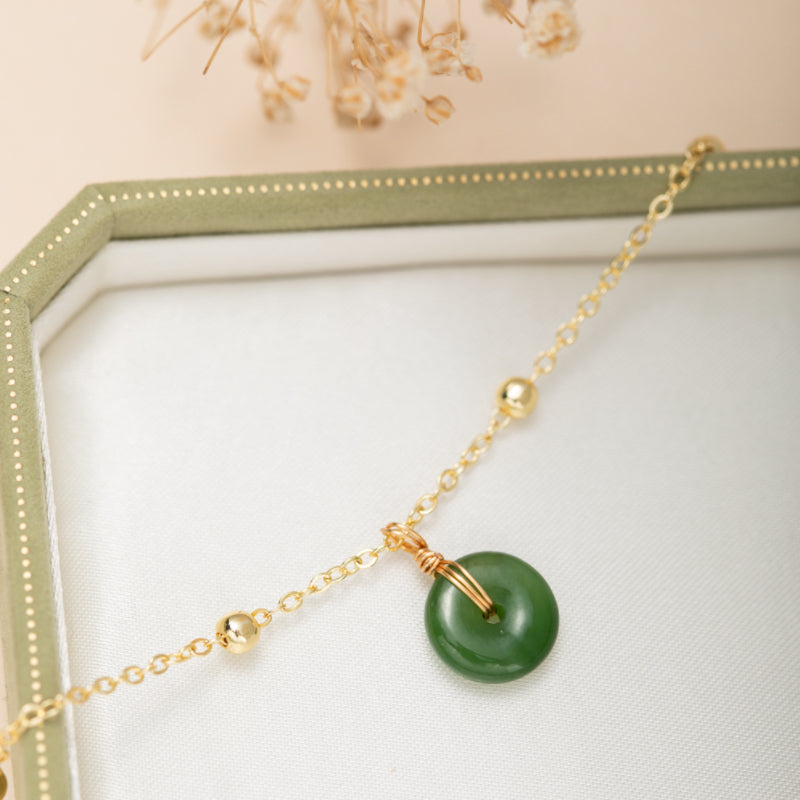 Bracelet de Cheville Jade – Paix et Harmonie, Argent Plaqué Or