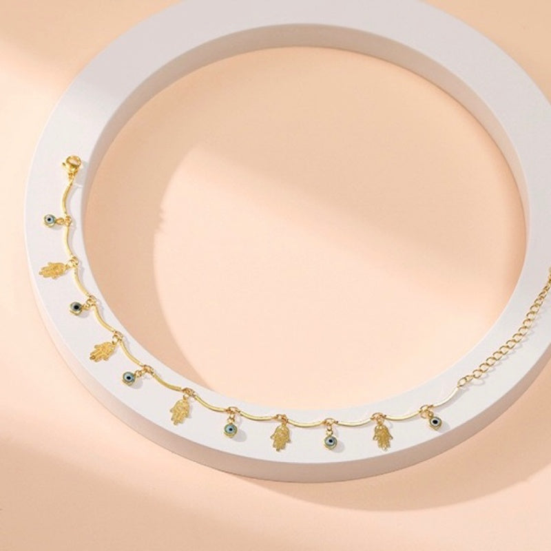 Bracelet de Cheville Mauvais Œil – Ange Gardien, Plaqué Or