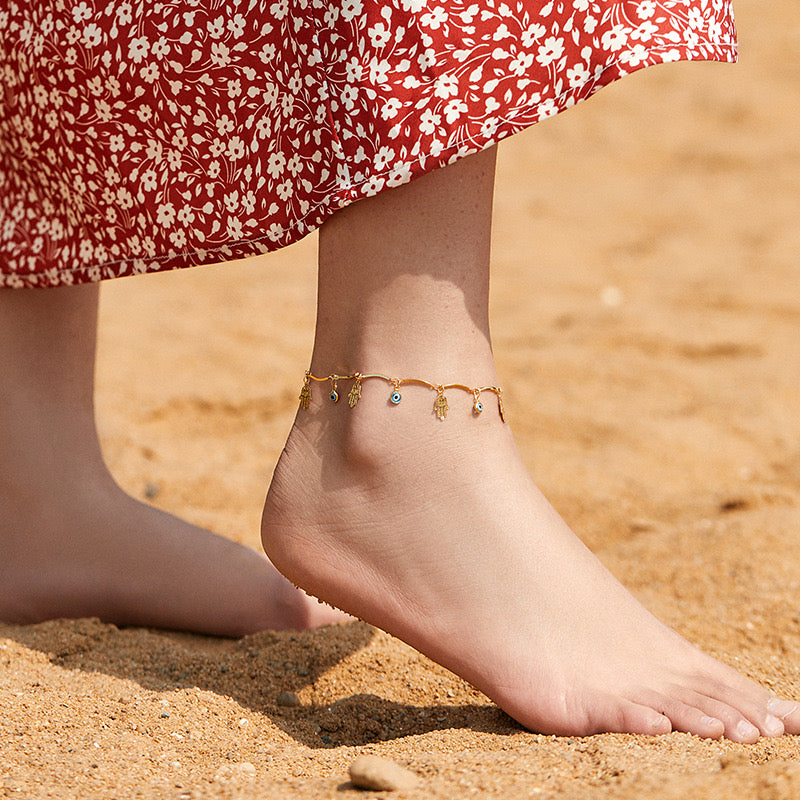 Bracelet de Cheville Mauvais Œil – Ange Gardien, Plaqué Or