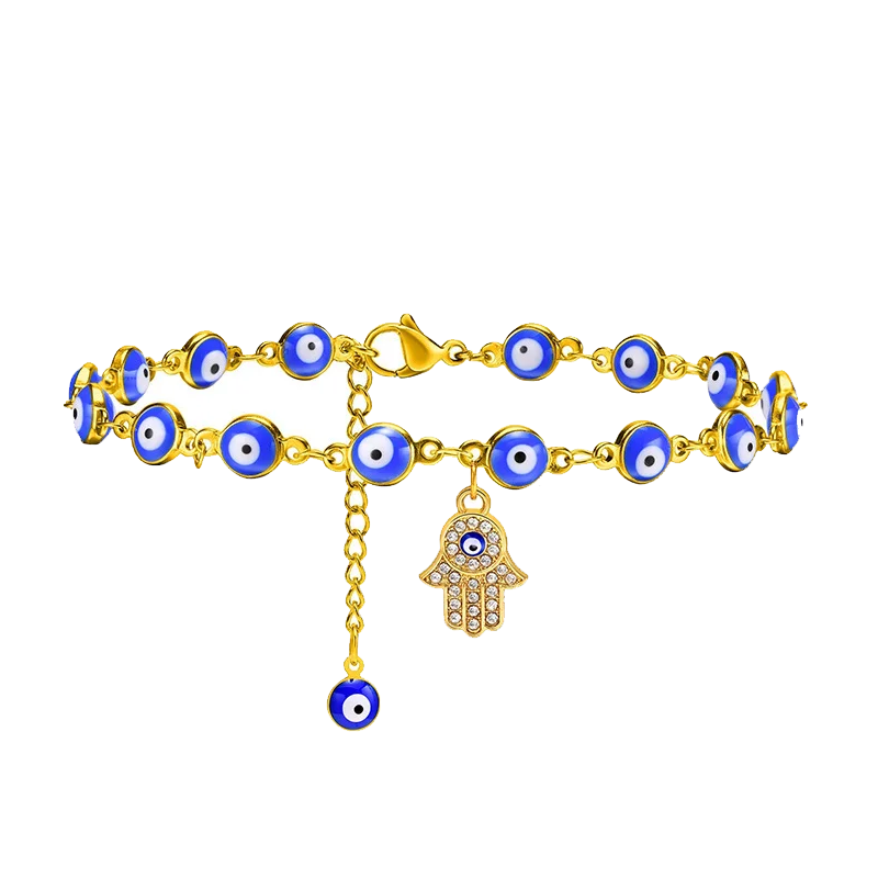 Bracelet de Cheville Mauvais Œil et Khamsa – Protégée