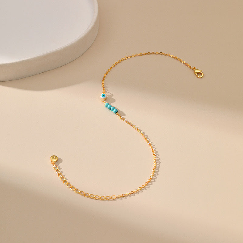 Bracelet de Cheville Mauvais Œil – Garde Serein, Plaqué Or