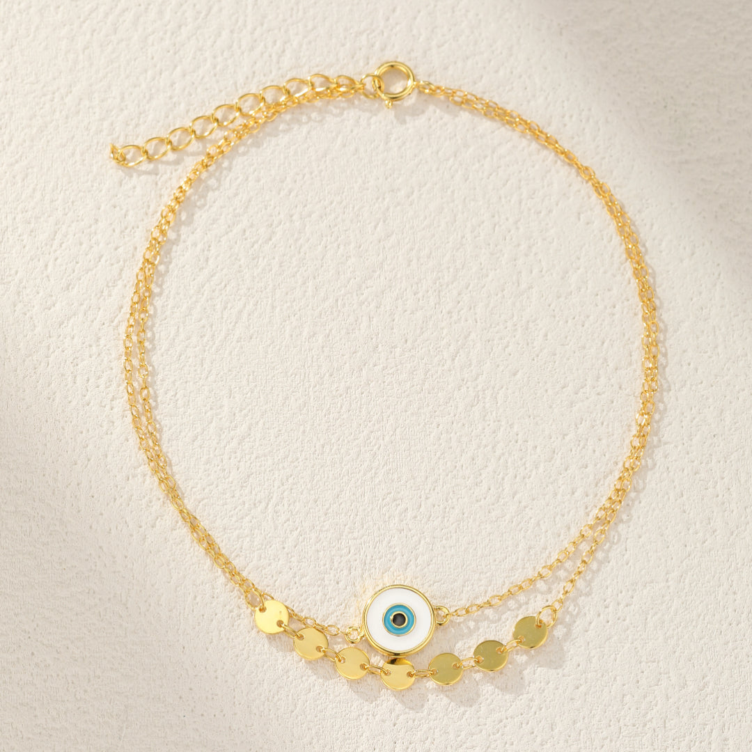 Bracelet de Cheville Mauvais Œil – Regard Secret, Argent 925