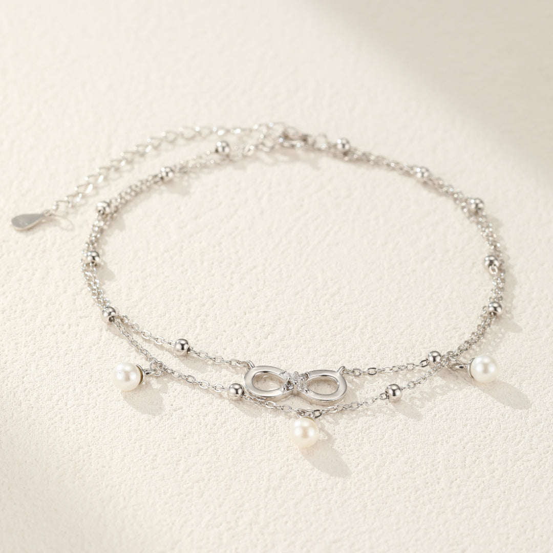 Bracelet de Cheville Perle – Éternité Lumineuse, Argent 925