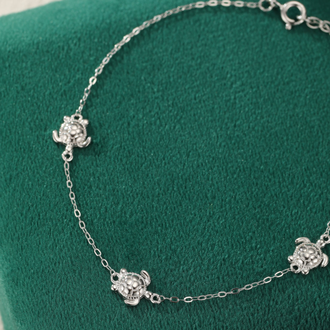 Bracelet de Cheville Tortues – Voyage Océanique, Argent 925