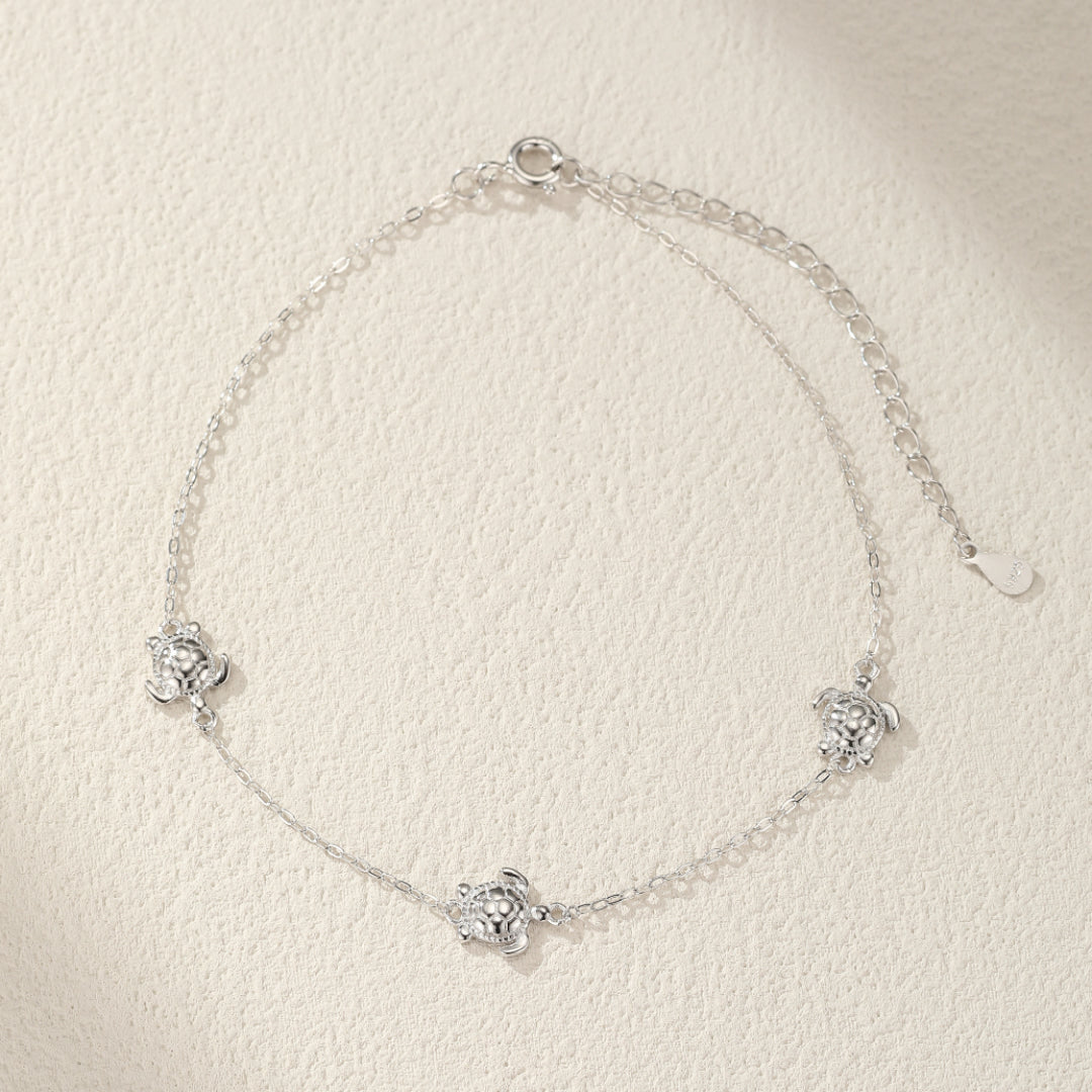 Bracelet de Cheville Tortues – Voyage Océanique, Argent 925