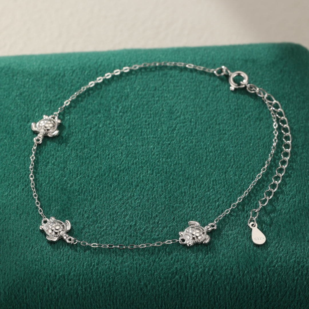 Bracelet de Cheville Tortues – Voyage Océanique, Argent 925