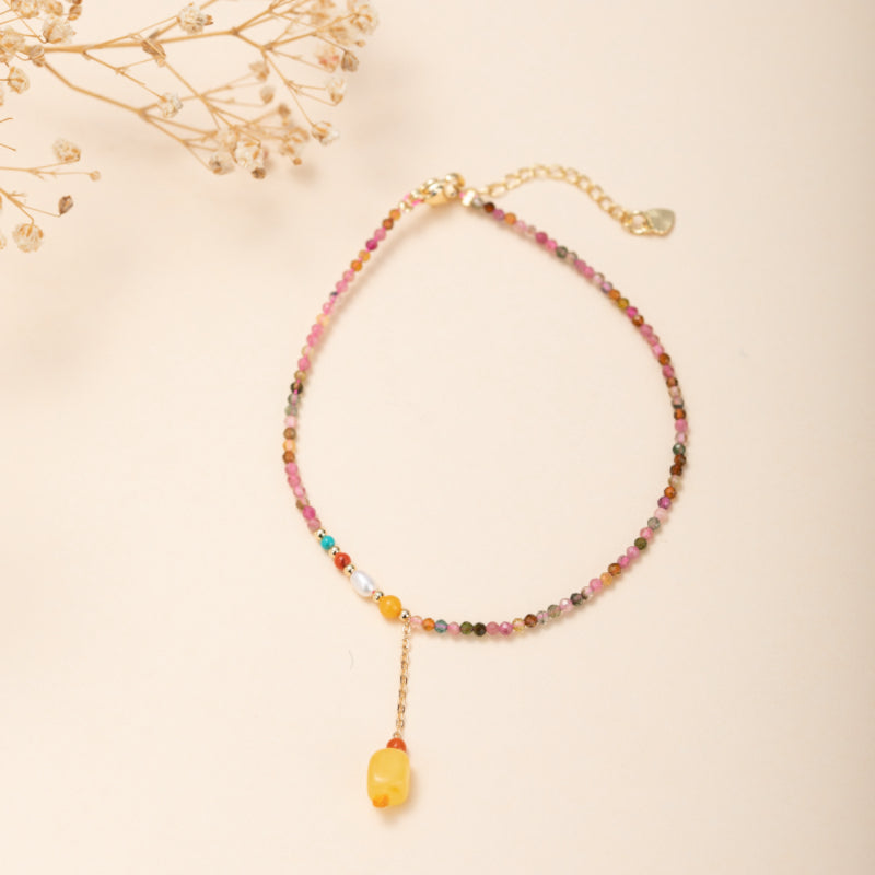 Bracelet de Cheville Tourmaline – Joie Vibrante, Plaqué Or