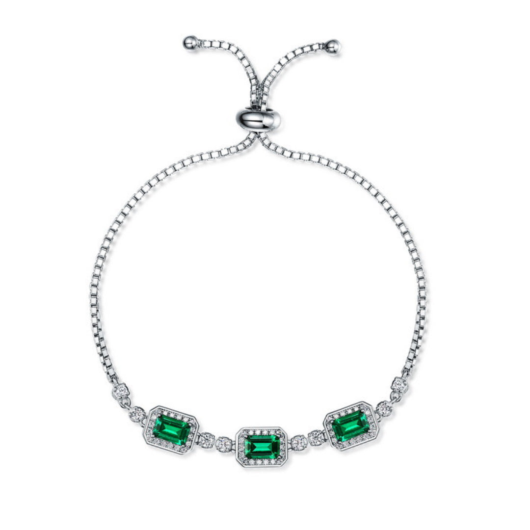 Bracelet Émeraude – Jardin Secret, Argent Plaqué Platine