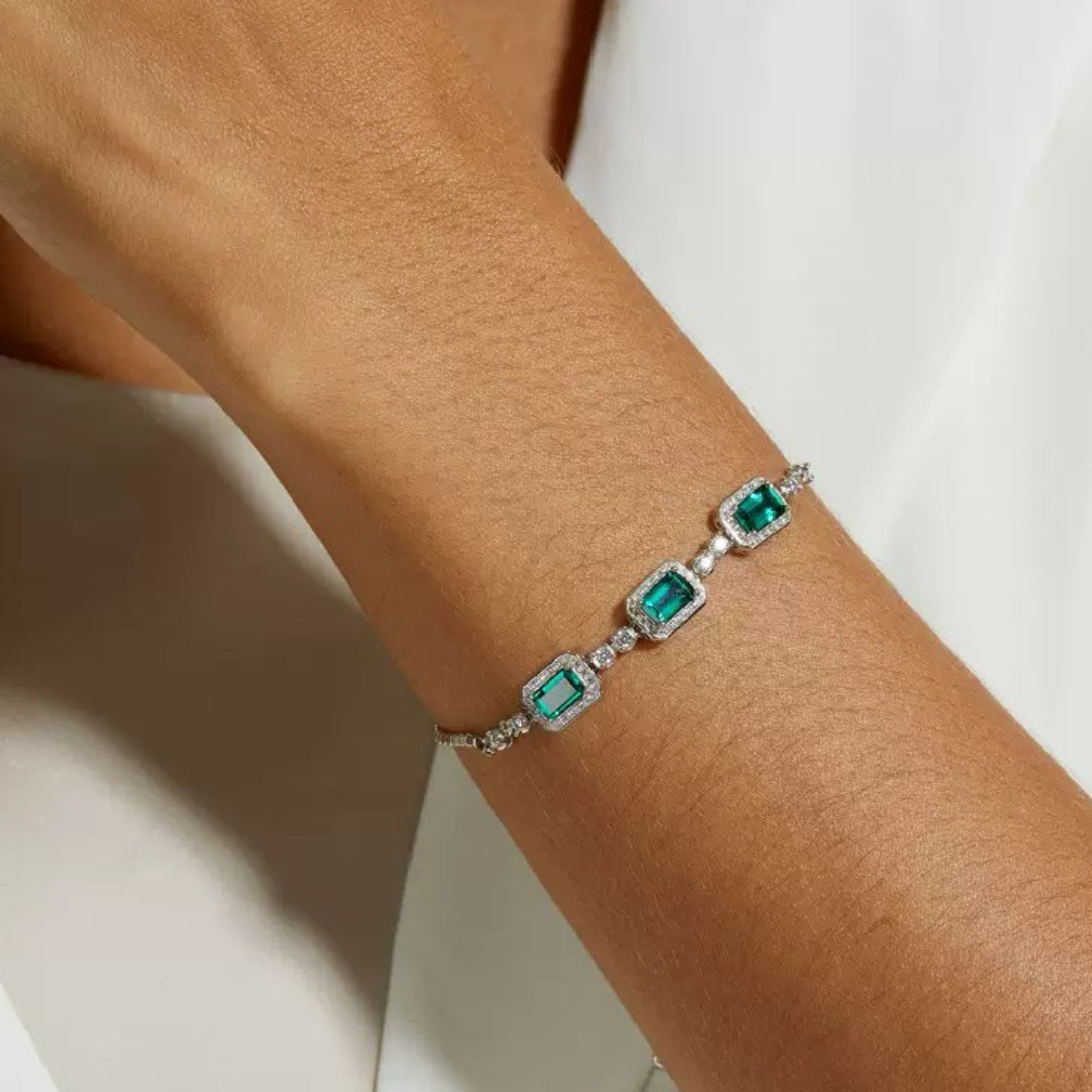 Bracelet Émeraude – Jardin Secret, Argent Plaqué Platine