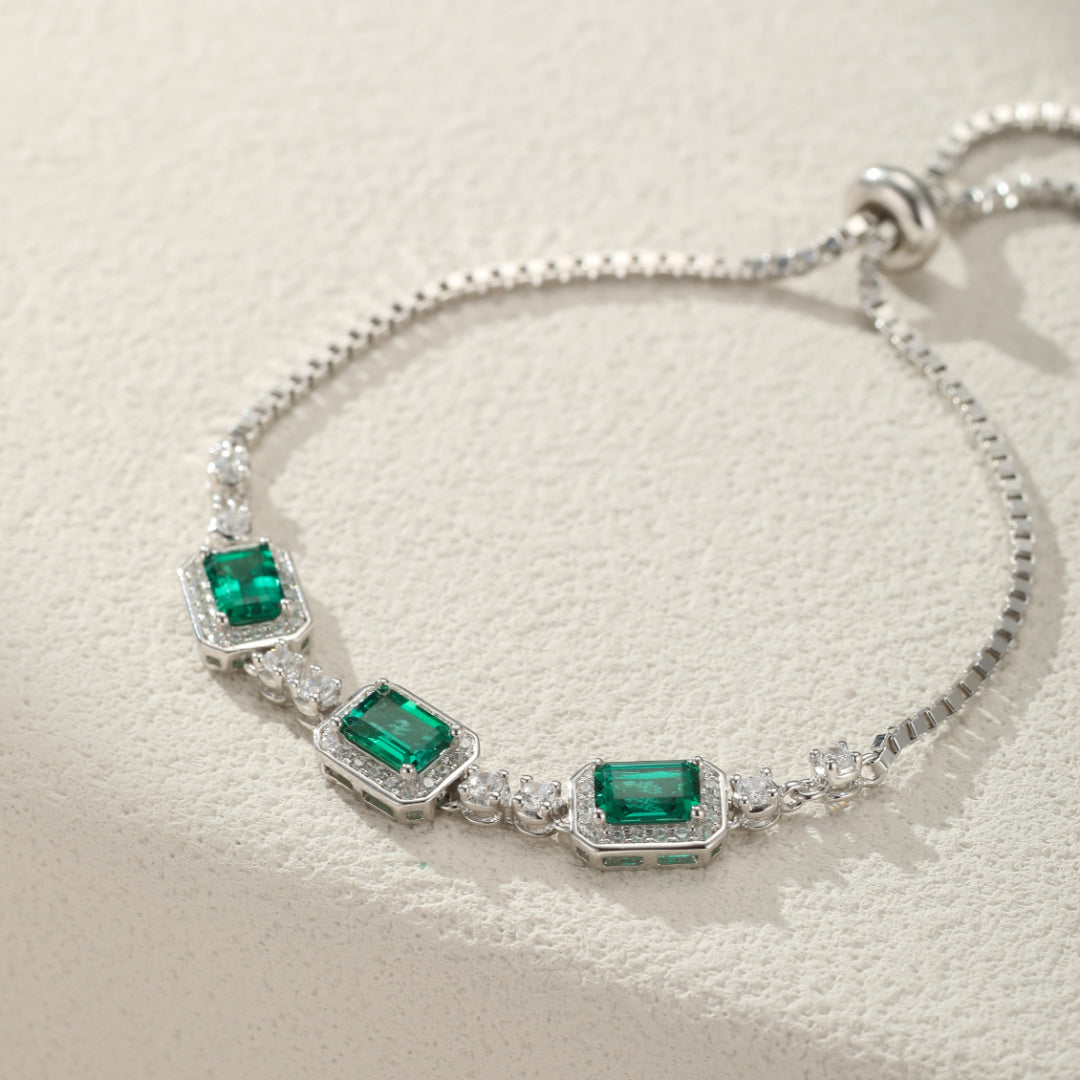 Bracelet Émeraude – Jardin Secret, Argent Plaqué Platine