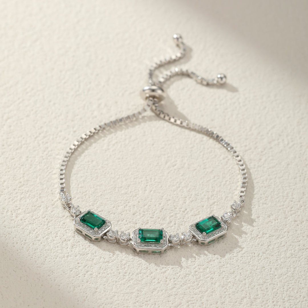 Bracelet Émeraude – Jardin Secret, Argent Plaqué Platine