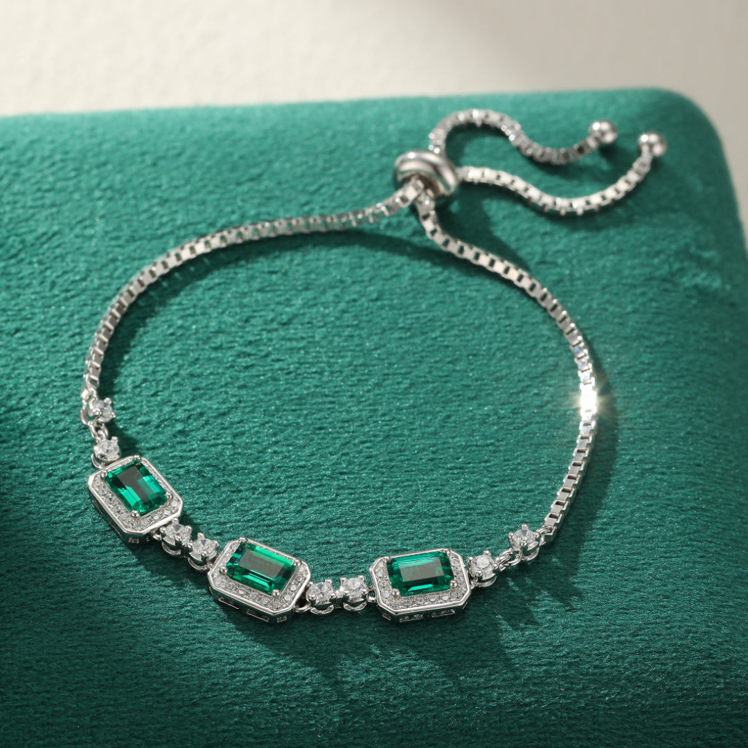 Bracelet Émeraude – Jardin Secret, Argent Plaqué Platine