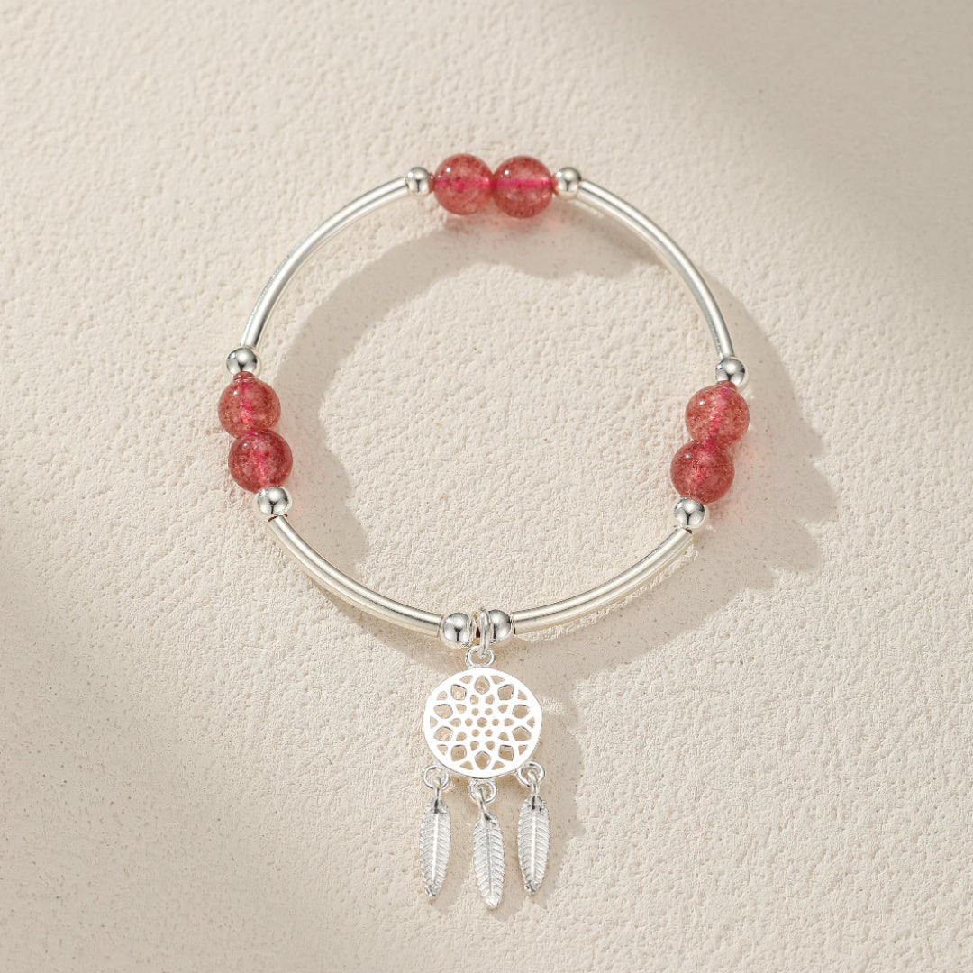 Children's Bracelet Strawberry Quartz – Starry Dream, 925 Silver
