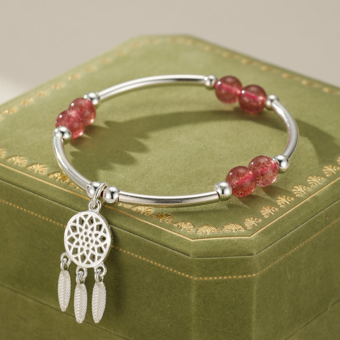 Children's Bracelet Strawberry Quartz – Starry Dream, 925 Silver