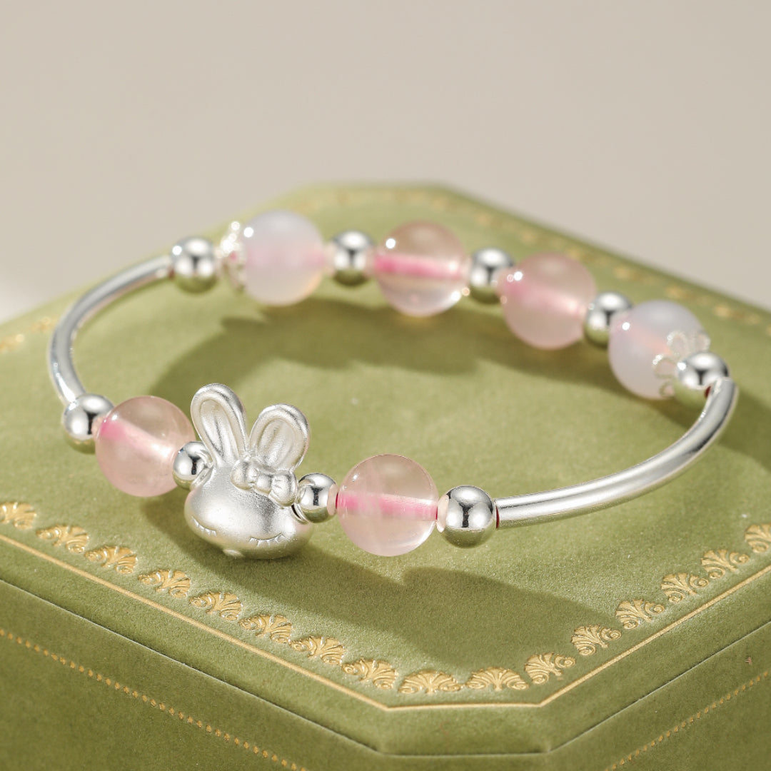 Children's Bracelet Rose Quartz – Sweet Bunny, Silver
