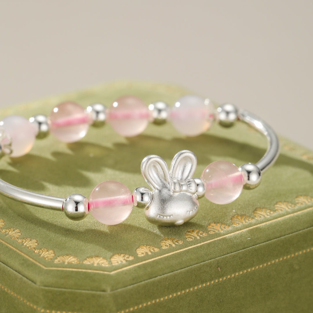 Children's Bracelet Rose Quartz – Sweet Bunny, Silver