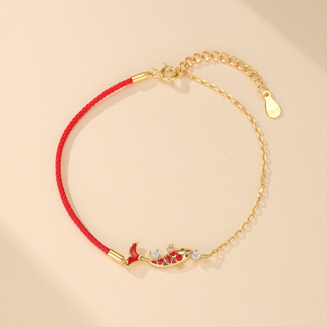 Bracelet Fil Rouge avec Carpe Koï – Chance, Argent 925