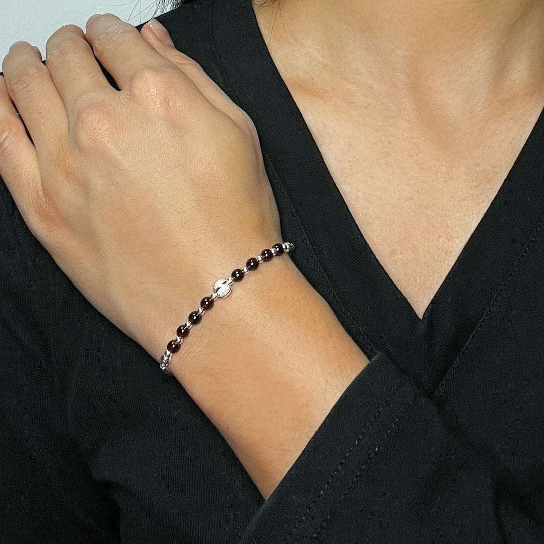 Bracelet Grenat – Épure Protectrice, Argent