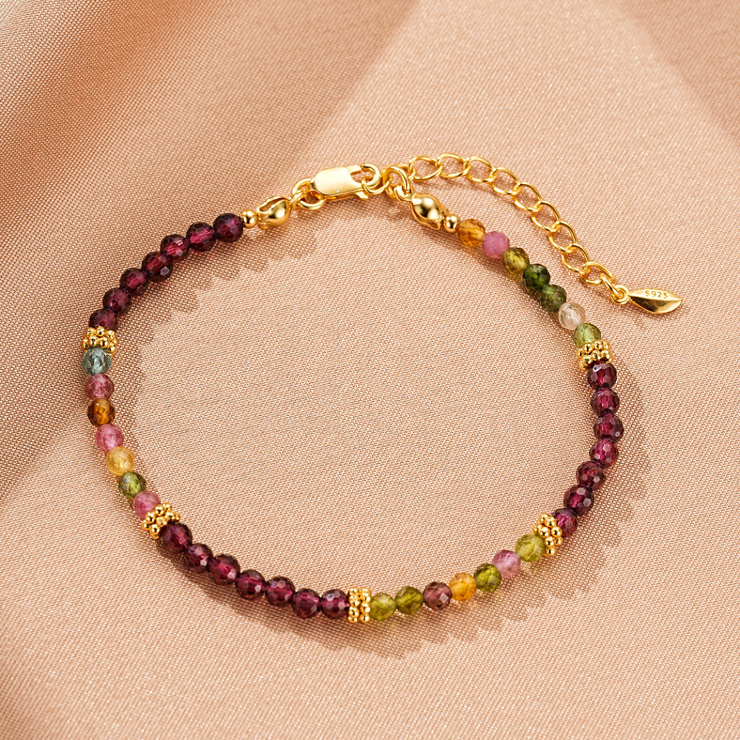 Bijoux Bracelet Grenat et Tourmaline – Équilibre Chromatique, Argent Plaqué Or