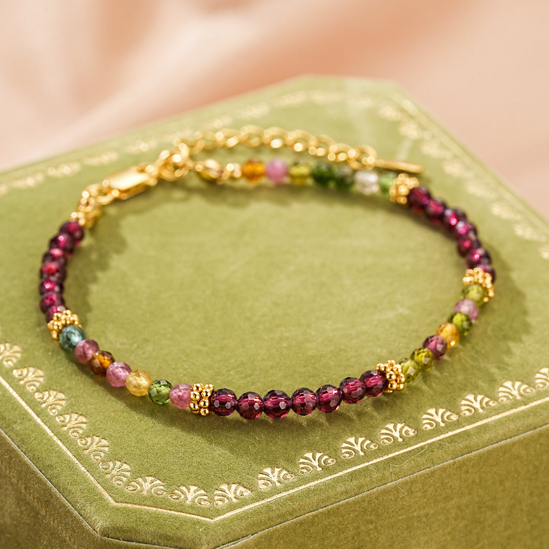 Bijoux Bracelet Grenat et Tourmaline – Équilibre Chromatique, Argent Plaqué Or