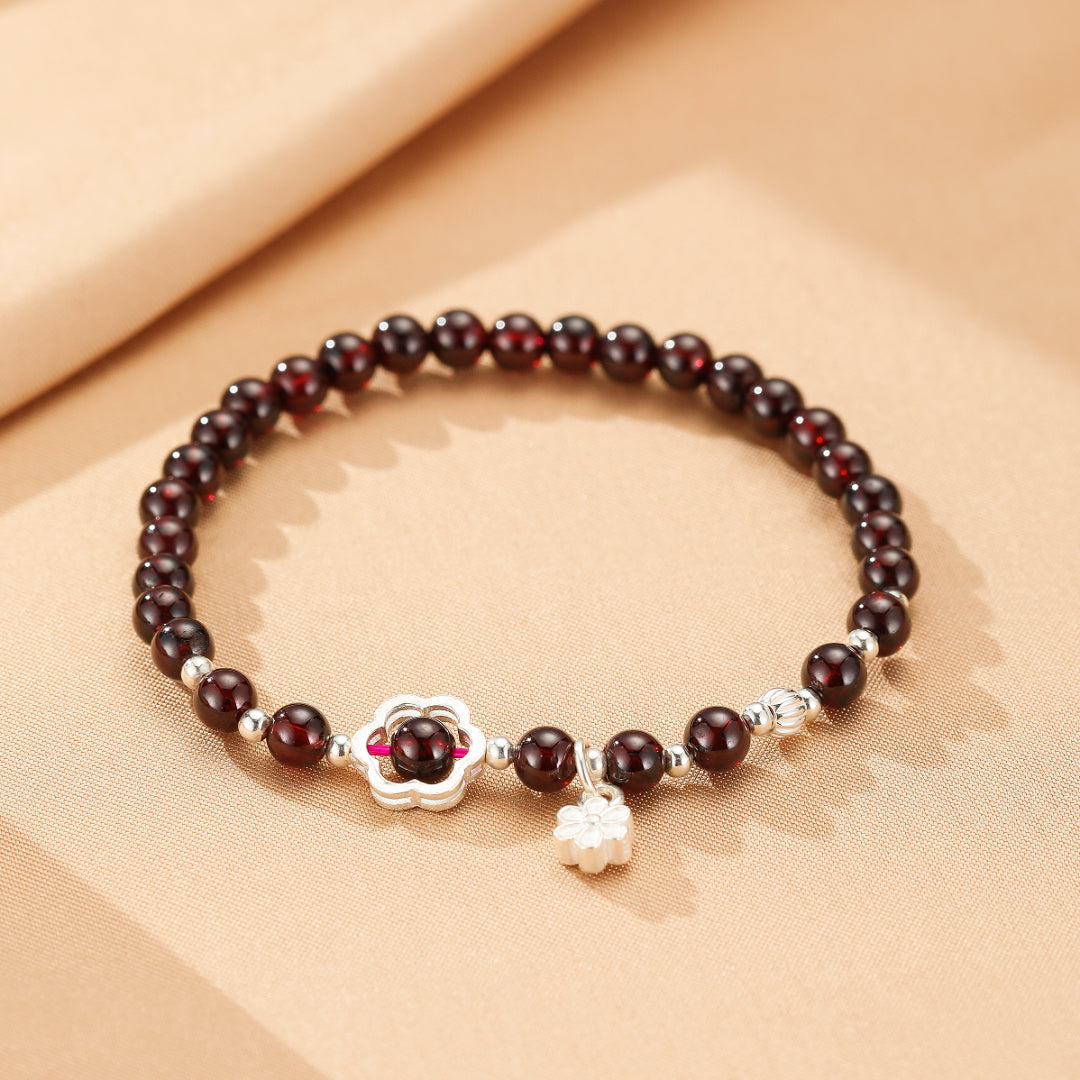 Garnet Bracelet – Flower of Harmony, Silver