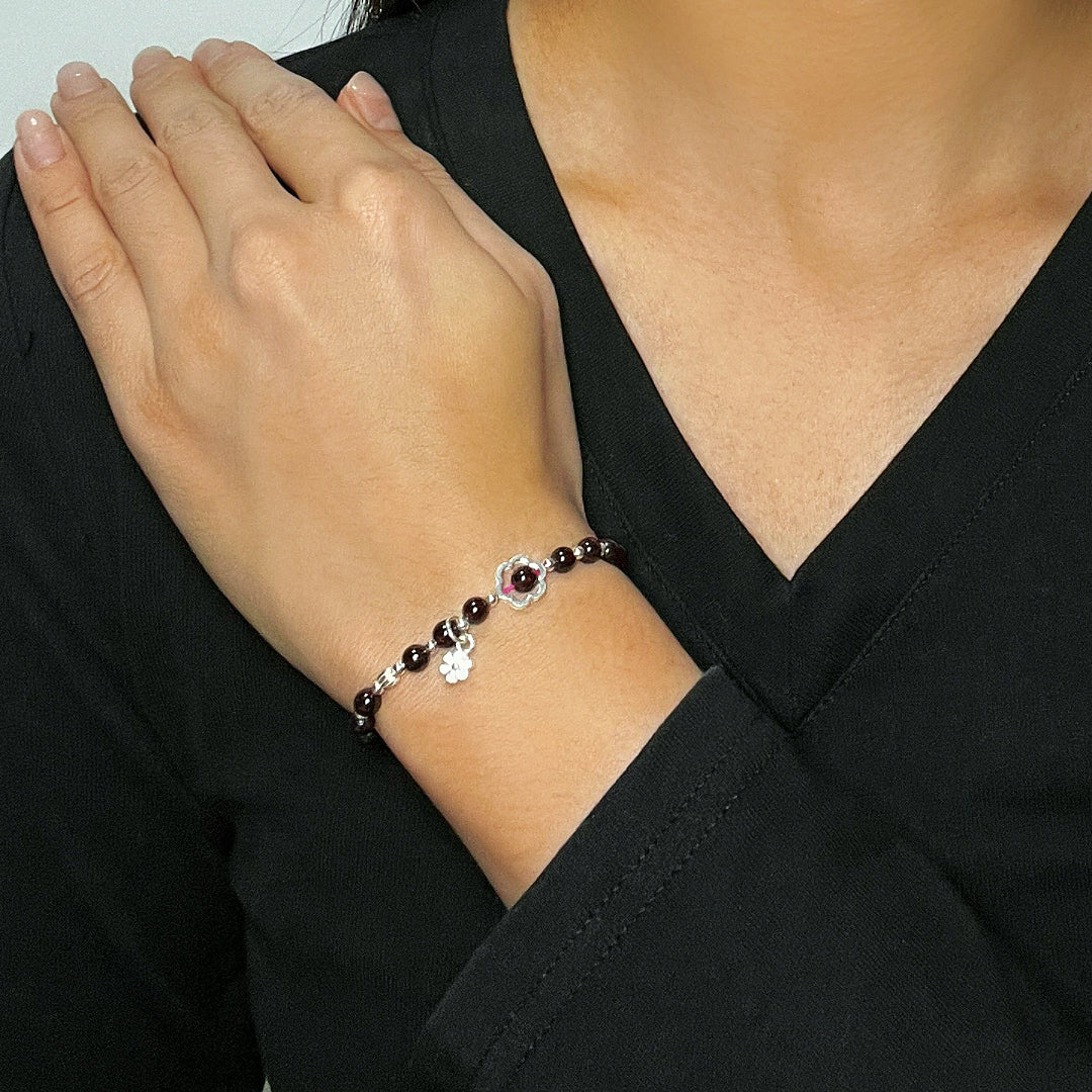 Garnet Bracelet – Flower of Harmony, Silver