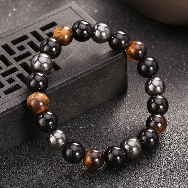 Bracelet "Tiqa" in Hematite, Obsidian, and Tiger's Eye