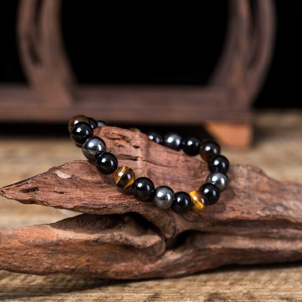 Bracelet "Tiqa" in Hematite, Obsidian, and Tiger's Eye