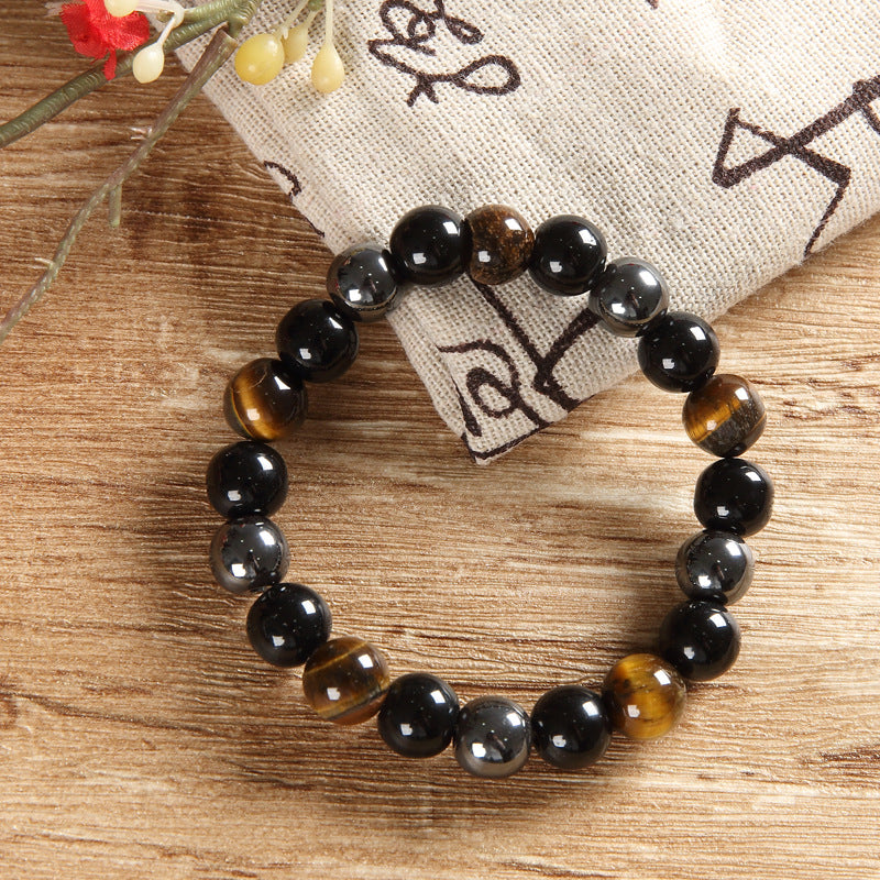 Bracelet « Tiqa » in Hematite, Obsidian, and Tiger's Eye