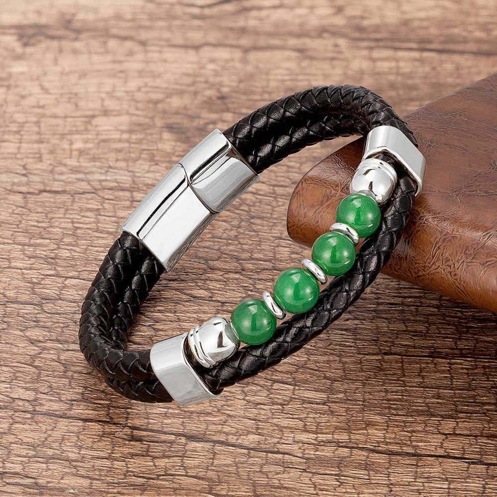 Bracelet Homme en Cuir et Jade – Puissance