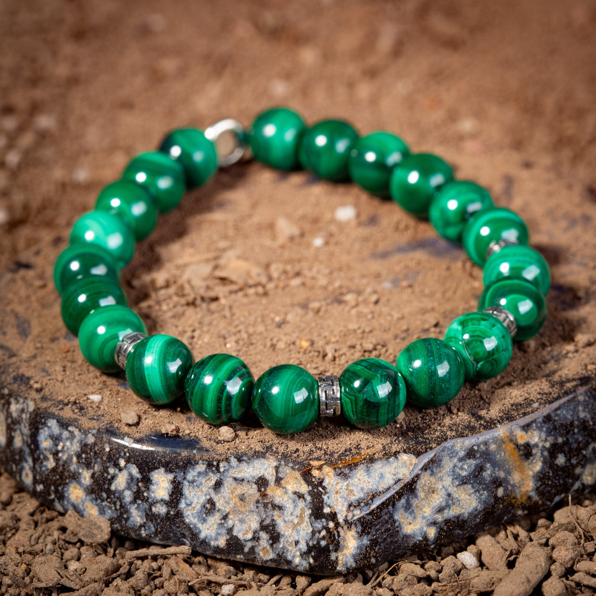 Men's Bracelet Malachite Discretion Sterling Silver 925