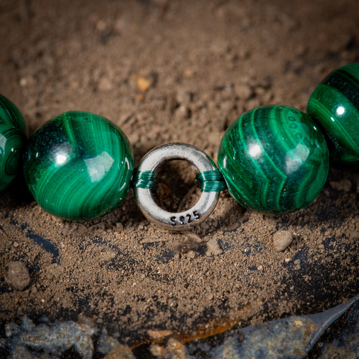 Men's Bracelet Malachite Discretion Sterling Silver 925