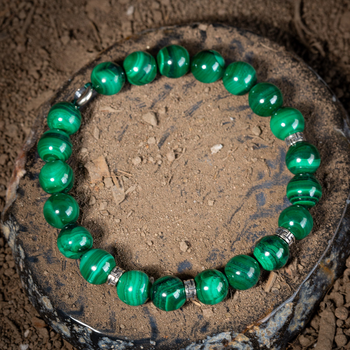 Men's Bracelet Malachite Discretion Sterling Silver 925