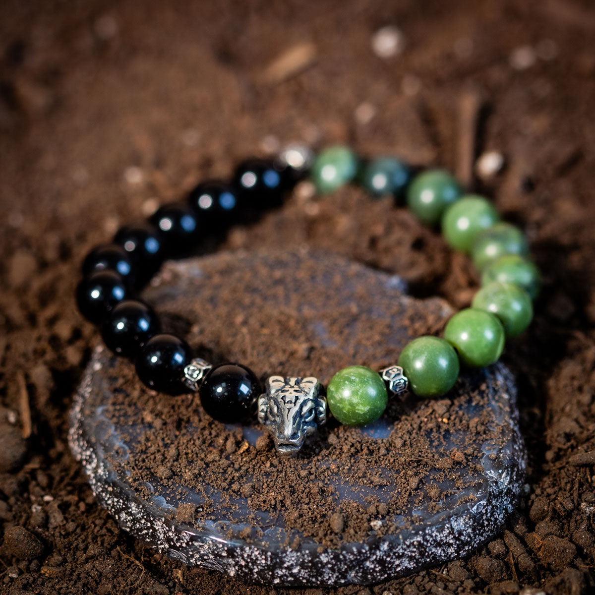 Bracelet Homme Jade et Obsidienne – Jardin Secret, Argent