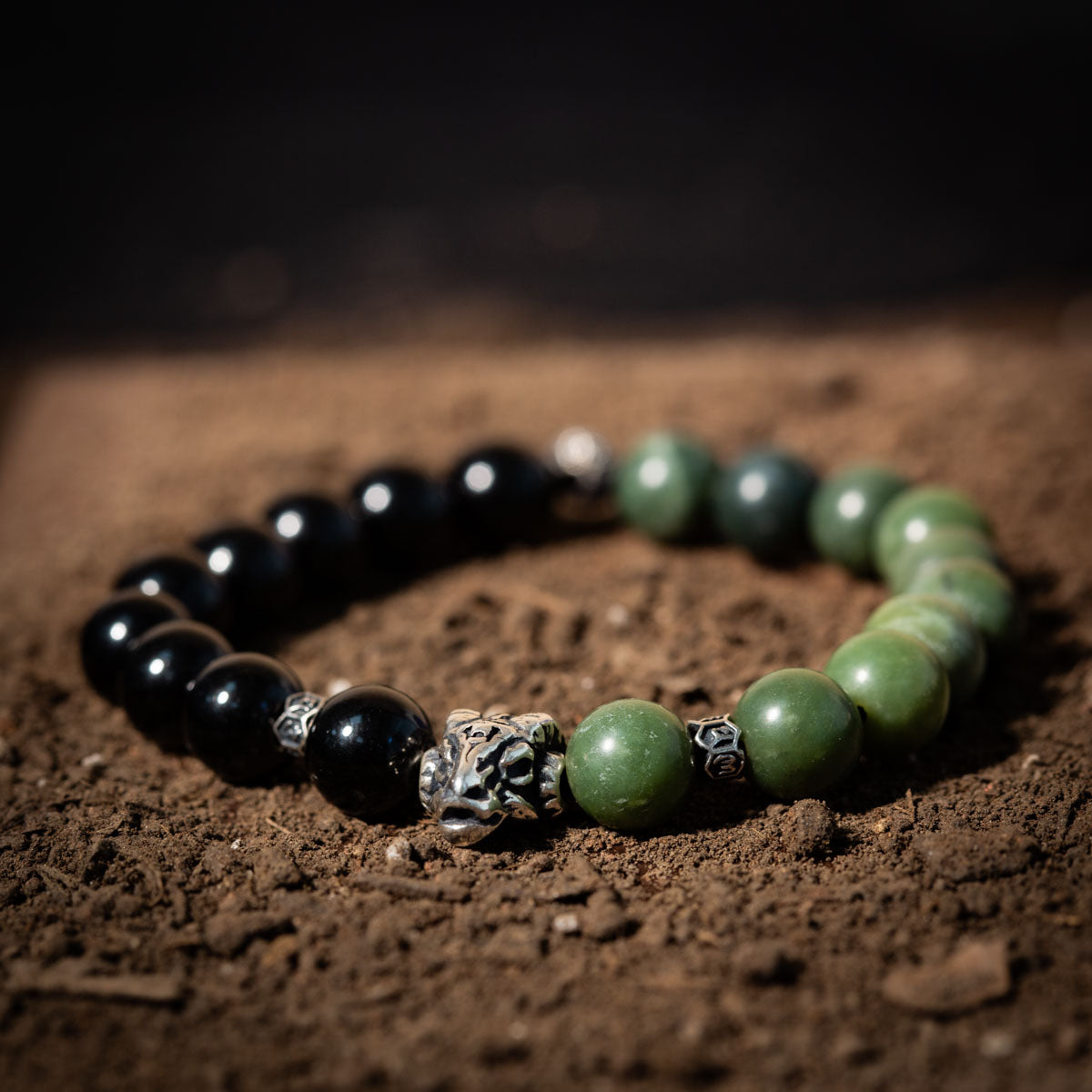Bracelet Homme Jade et Obsidienne – Jardin Secret, Argent